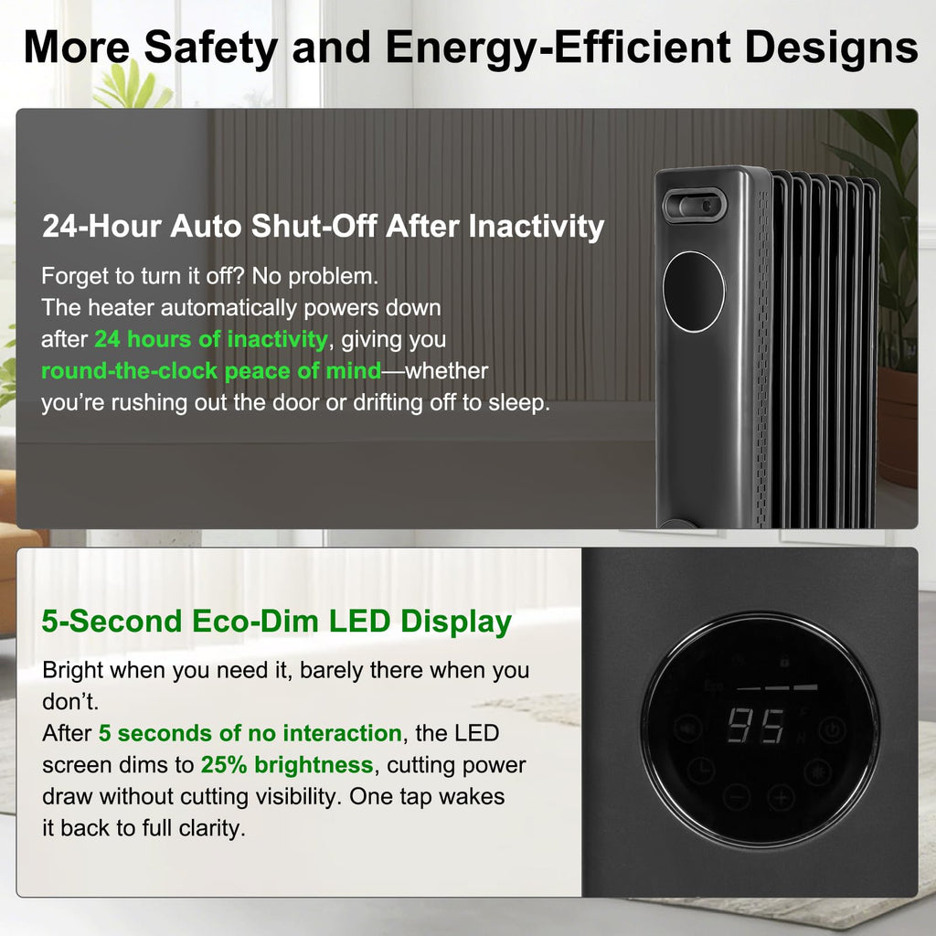 7fins Oil Filled Radiator Heater with Remote &24H ON OFF Timer, 4 Mode Electric Radiant Heater,Child Lock,Overheat &