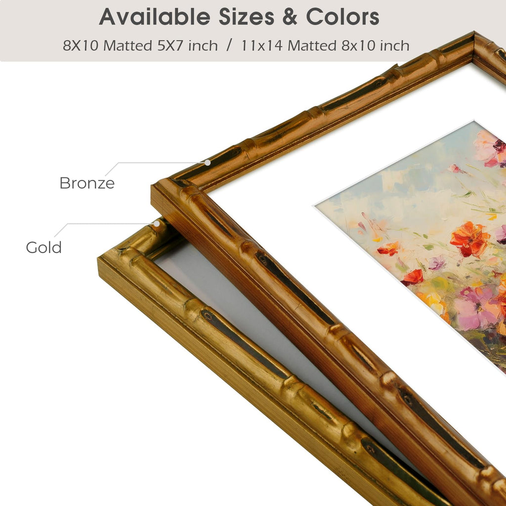 11x14 Gold Vintage Bamboo Frame for 8x10 Photo, Solid Wood