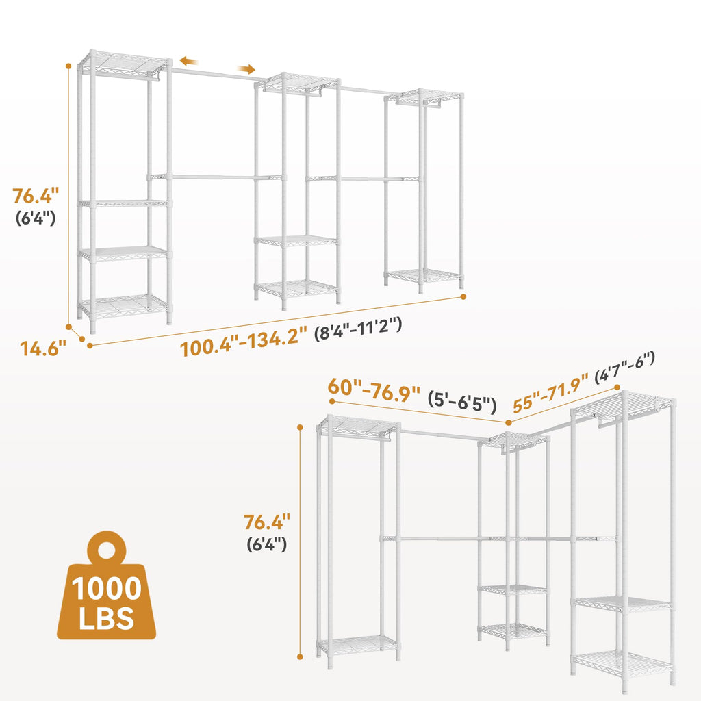 M2 Heavy Duty Clothes Rack, Expandable from 8'4"-11'2", White