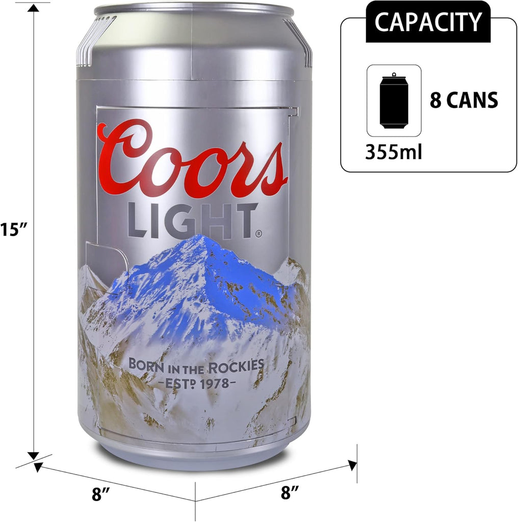 Coors Light Mini Fridge - Refrigerator for Bedroom Office, Portable Table Top Beverage Cooler, 12V 110V Refrigerador