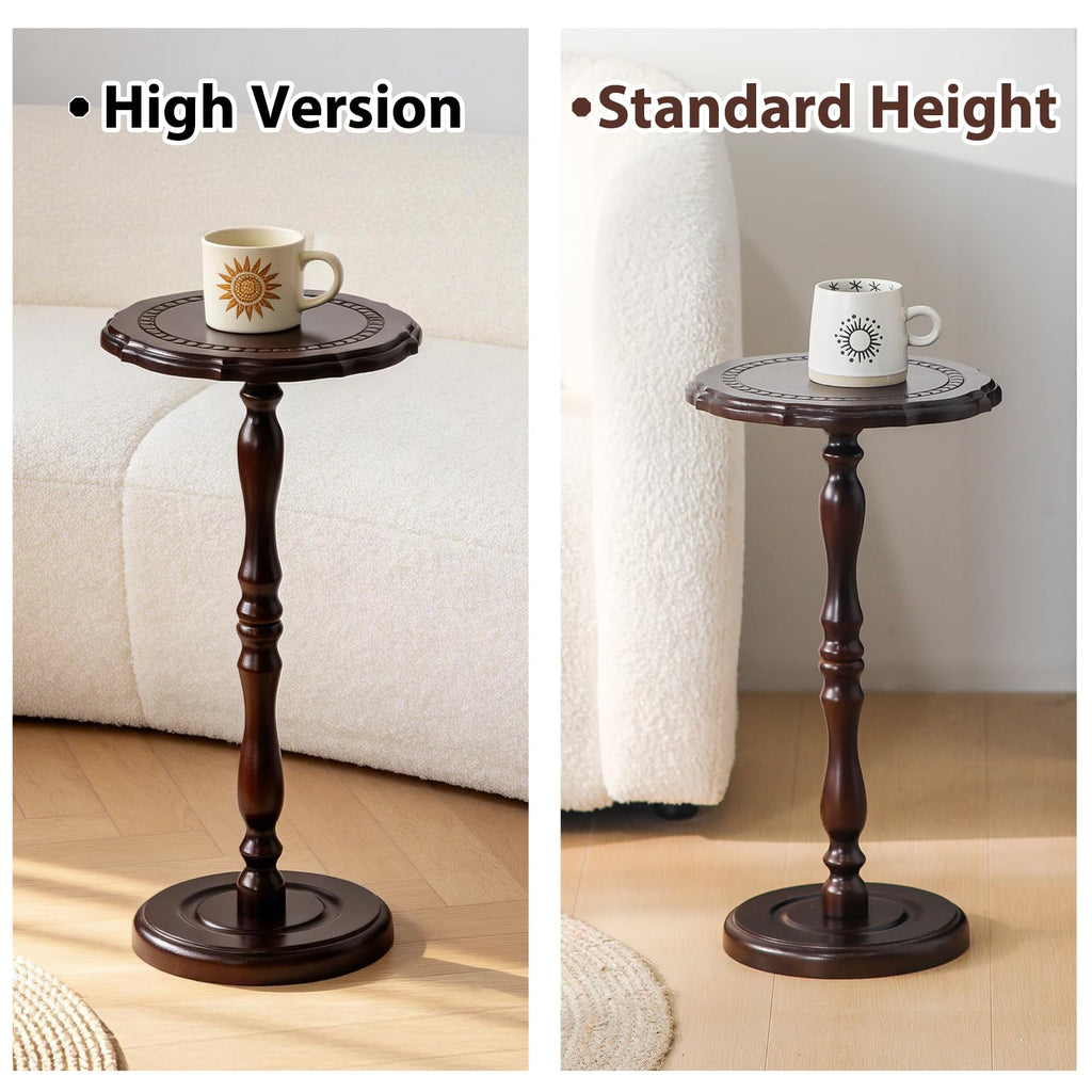 26.3" High Round Side Table, 100% Solid Wood Small Drink Table