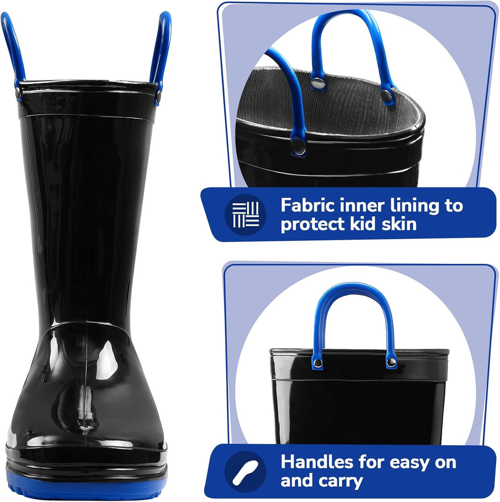 Girls Boys Rain Boots Waterproof Boots with Easy on Handles