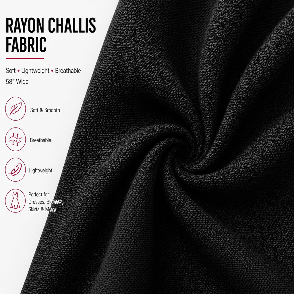 100% Rayon Challis Fabric by The Yard - 58" Wide Soft Lightweight Breathable Draping Fabric for Dresses, Blouses