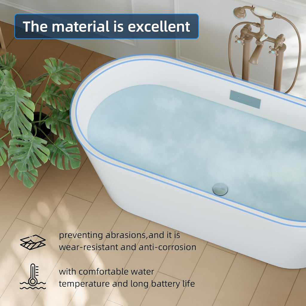 67" Acrylic Freestanding Bathtub, Deep Soaking Tub with Non-Slip Base, cUPC Certified Free Standing Tub, Chrome Drain