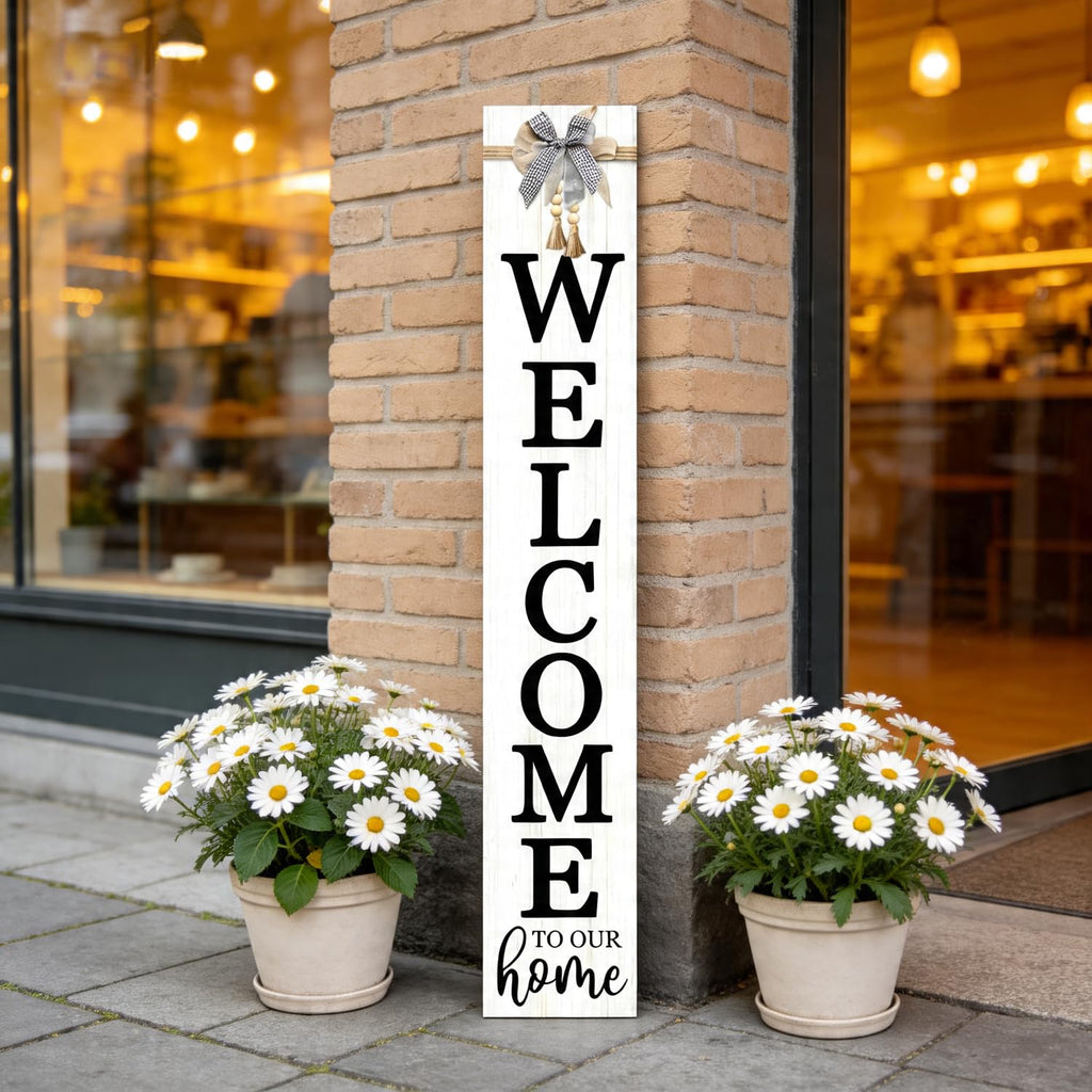 Vertical Wood Welcome Sign 47.2x7.8 Inch Farmhouse Rustic Decor for Front Porch, Outdoor Indoor Tall Standing Front