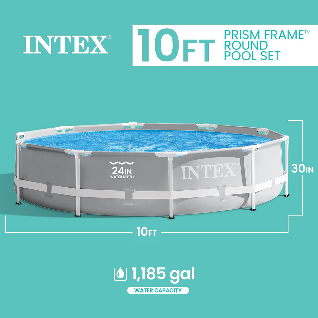 Prism Frame 10ft x 30in Round Above Ground Swimming Pool Set Bundle | 26701EH - 330 GPH Cartridge Filter Pump and