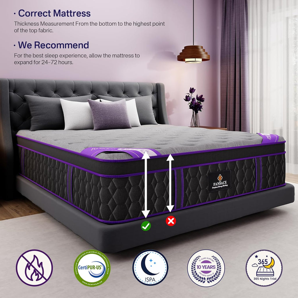 (Luxury Hotel) 16 Inch King Size Hybrid Mattress in a Box, Medium Firm | (2026 Upgraded) Mattress with Cooling-Gel