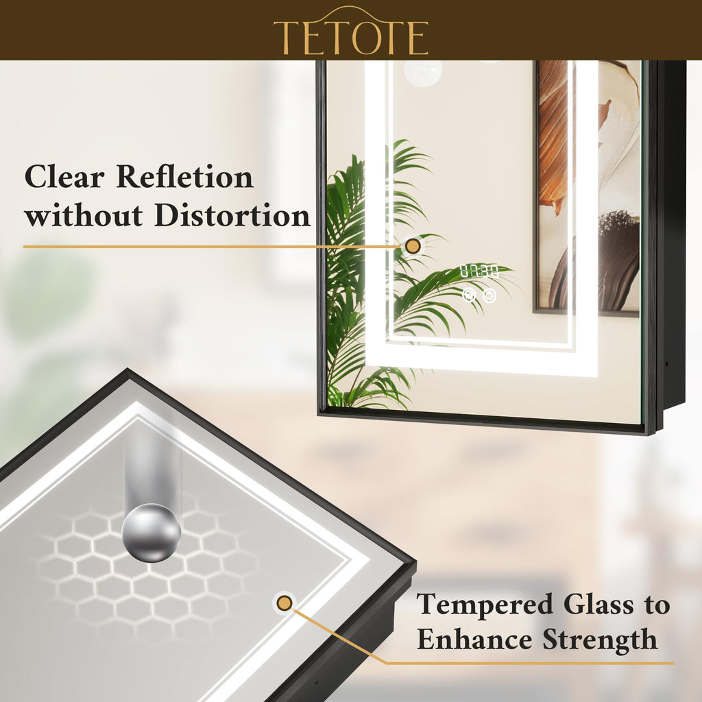 Black Lighted Medicine Cabinet Mirror 60 x 30 Led Medicine Cabinet Recessed or Wall Mounted with 3 Door, Tempered
