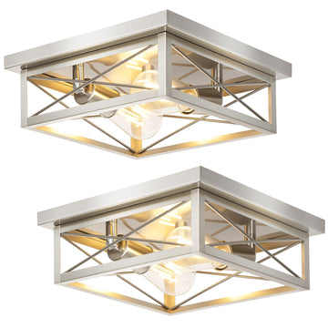 Brushed Nickle Hallway Light Fixtures, 2-Light Modern Farmhouse Flush Mount Ceiling Lights, 2-Pack Chrome Kitchen
