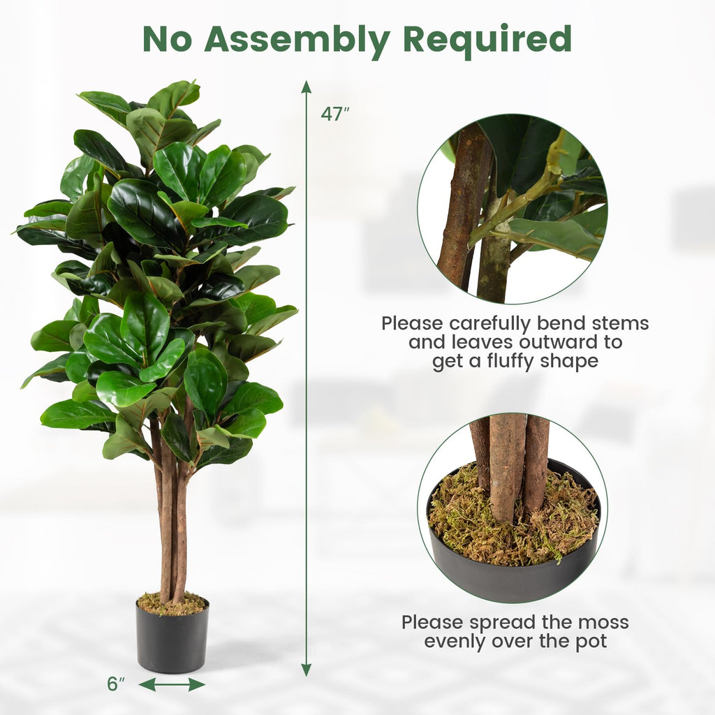 4 FT Artificial Greenery Tree, Indoor Fake Fiddle Fig Tree Plants in Pot, Faux Ficus Lyrata Tree Decoration