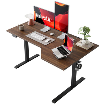 55 x 32 Inch Corner L Shaped Electric Standing Desk, Dark Walnut