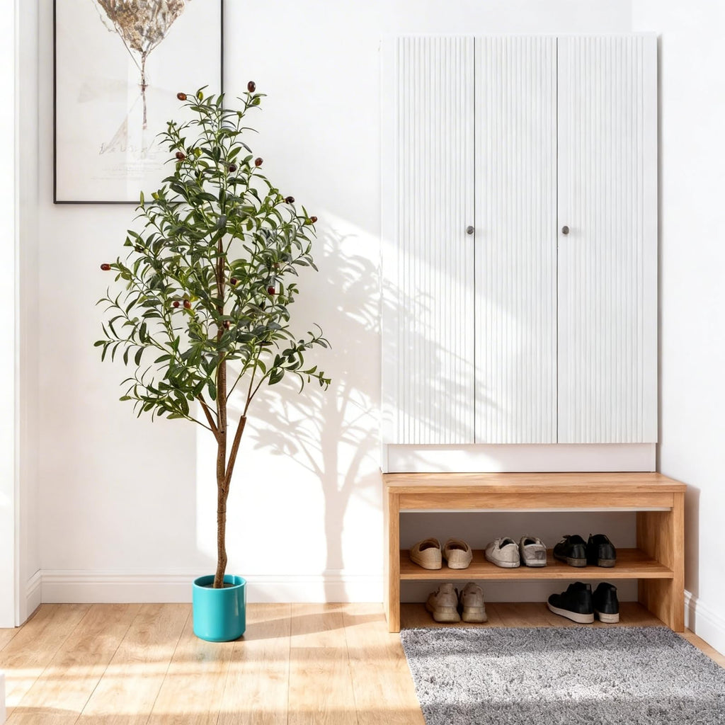 5Ft Artificial Olive Tree with Moss & Basket - Indoor Tall Faux Olive Tree in Planter, Large Fake Olive Silk Tree
