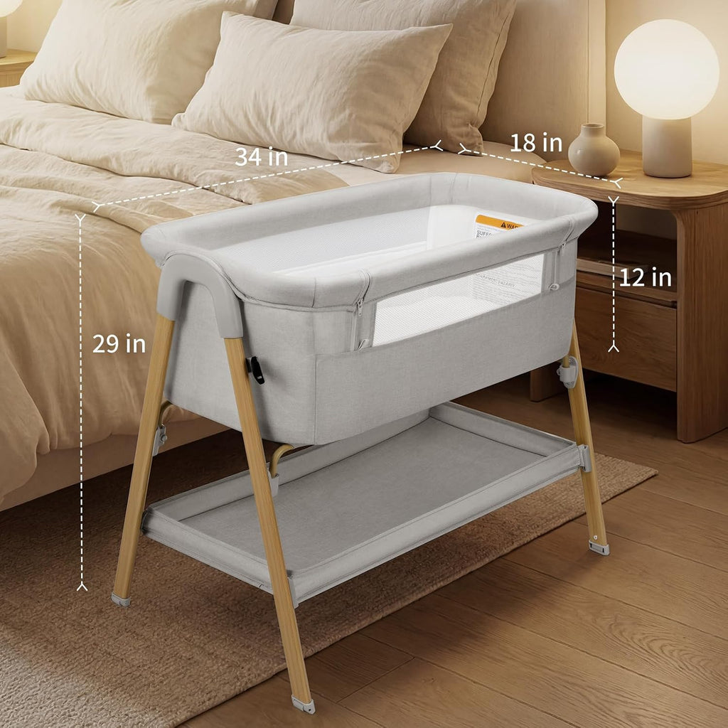 Baby Bassinet, Bedside Bassinet for Baby, 2-in-1 Bedside Sleeper with Mattress, Half-Mesh Breathable Design, 4