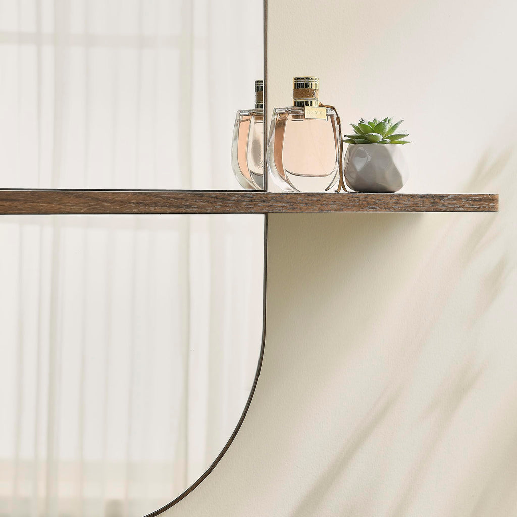 Solstice Oversized Wall Mounted Oval Mirror with Shelf in Walnut - Modern Decorative Accent Mirror, or Bathroom