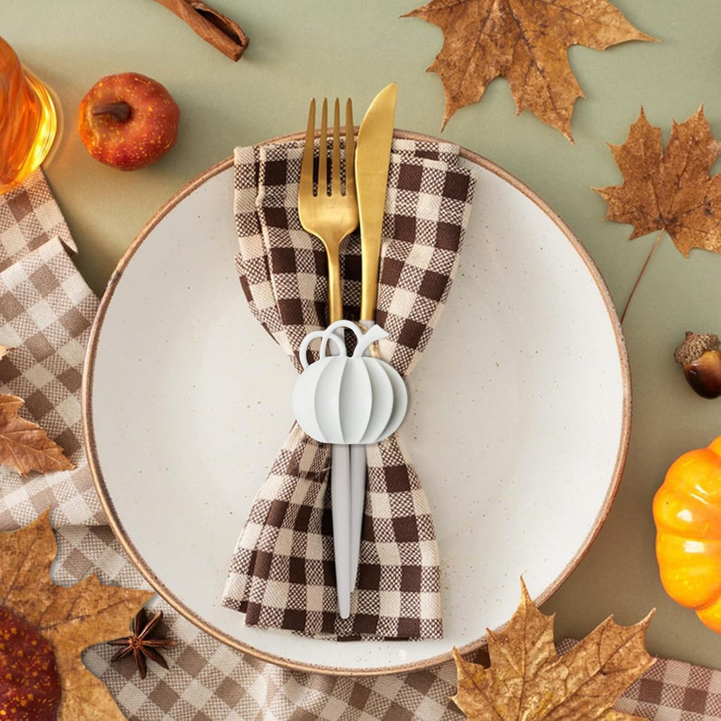 Thanksgiving Pumpkin Napkin Rings, Alloy Fall Napkin Rings Dinner Tables Holders for Thanksgiving Halloween - Set of 12