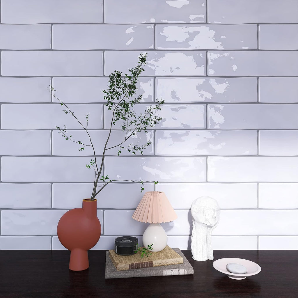 KE-BLS KEZMA - White Handmade Ceramic Wall Tile 3 in. x 12 in. Subway Tile Polished (1 Box)