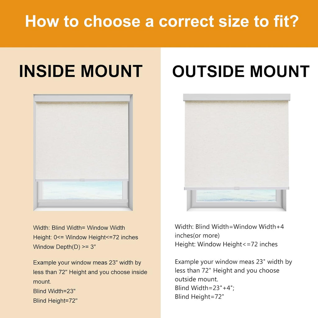Free-Stop Cordless Roller Shades for Windows (Cream 22"W x 72"H) Natural Woven Fabric Light Filtering Roller Blinds