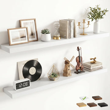 48 Inch Floating Shelves for Wall Set of 2, 6.5" D Wood Gra Shelves with Invisible Brackets, Easy Install Engineered
