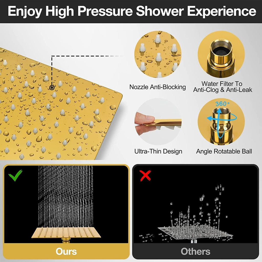 8"High Pressure Square Rain Shower Head and 2-in-1 Hand Shower.Equipped with 78"Hose, 3 Way Diverter Valve, Adhesive