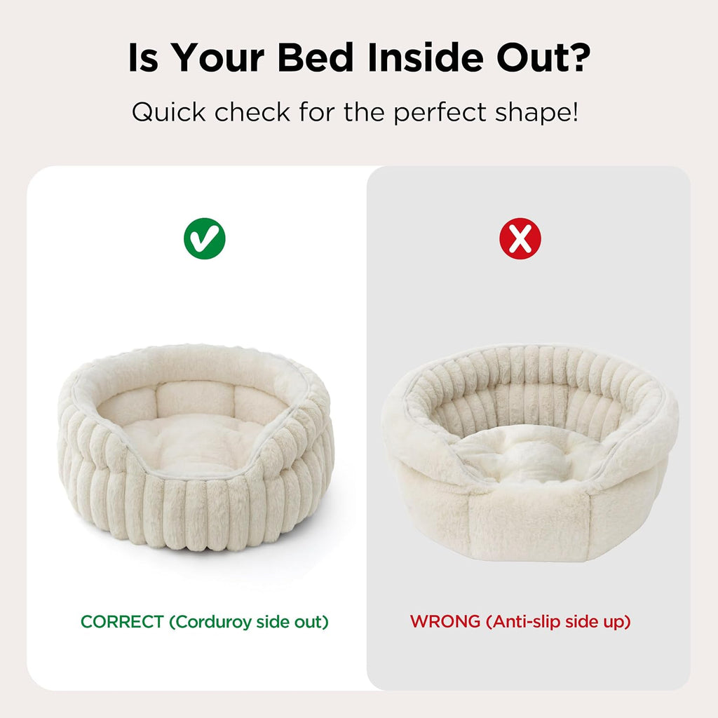 ComfyFleece Washable Cute Small Medium Dog Bed, Round Pet Bed