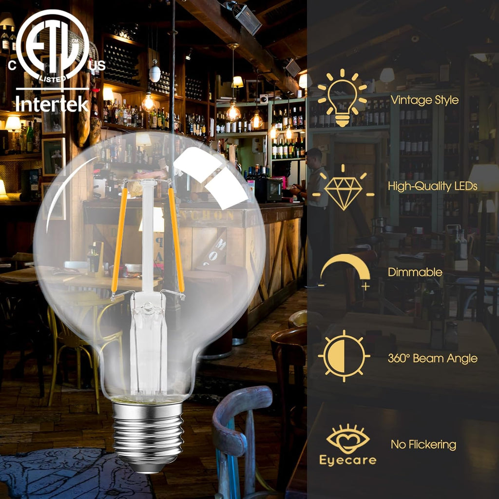 5W Dimmable G25 LED Globe Light Bulb, G25 LED Vintage Light Bulb, 60W Equivalent, 500Lumens, 2700K Soft White, E26