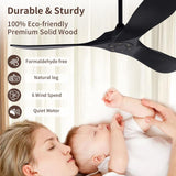Solid Wood Black Ceiling Fan Without Light, 52 inch Walnut Ceiling Fan with 3 Wood Blades 6 Speeds Smart Timing Reversible DC Motor, Modern Fan for Indoor Outdoor Farmhouse/Patios A102-B0CMTK7D47