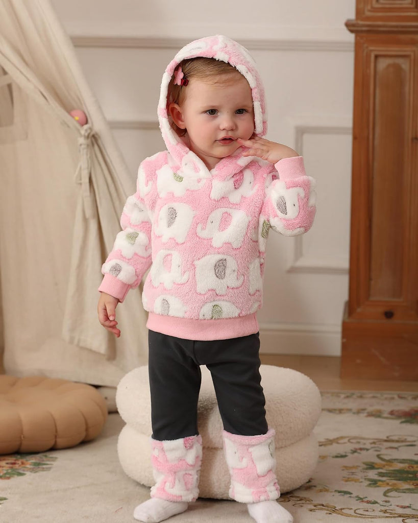 Toddler Girl Clothes Baby Girl Fleece Hoodie Outfits Thick Thermal Winter Leggings 2Pcs Clothing Sets