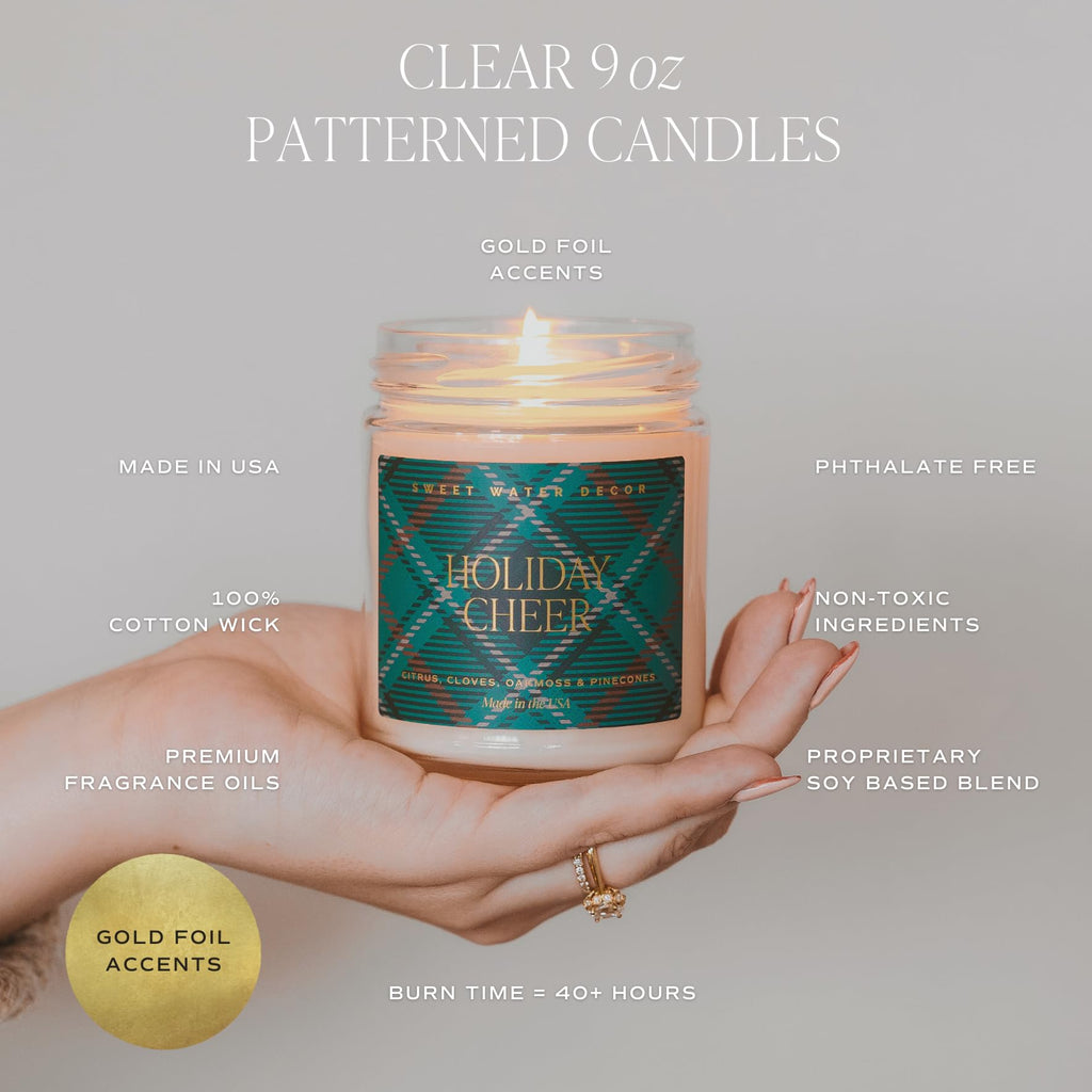 Gingerbread and Spice Candle - Orange, Lemon, and Gingerbread Soy Christmas Candles - Gold Foil Pattern 9oz Clear