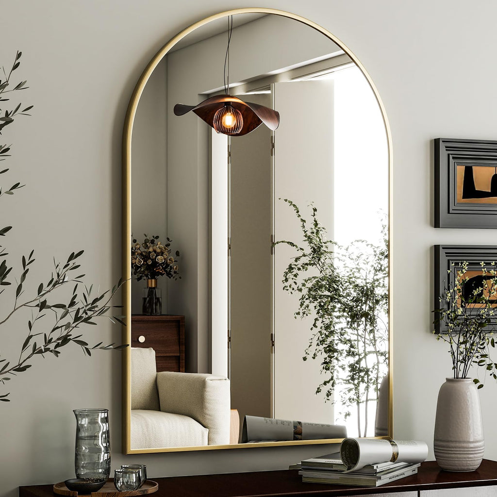 Arched Wall Mirror 24"x36" Gold Metal Frame Vanity Mirrors