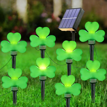 St Patricks Day Decorations Solar Garden Lights 8Pack Green Shamrock Clover