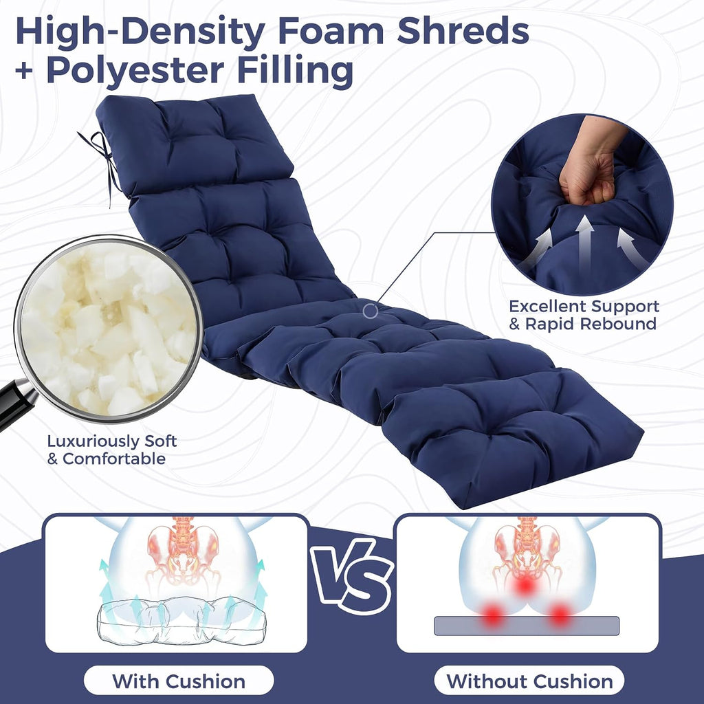 Outdoor Chaise Lounge Cushions, Waterproof Lounge Chair Cushions | 75.1x22.8x4.7 Inch, Navy Blue, Fade Resistant