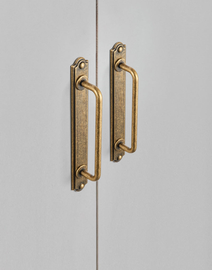 2 Pack Antique Brass Cabinet Pulls Zinc Alloy Drawer Pulls with Backplate