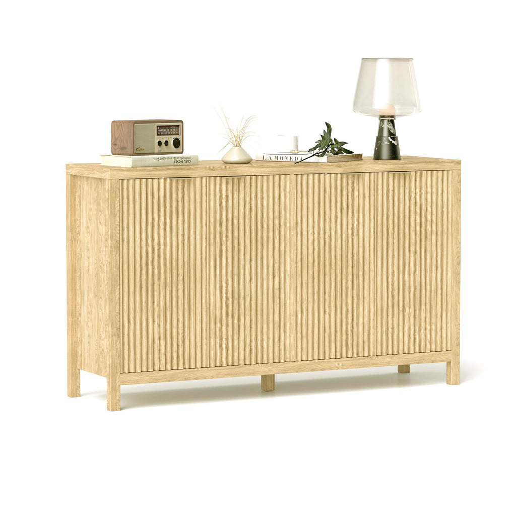Fluted Sideboard Storage Cabinet, Sideboard Buffet Cabinet with Storage, Modern Credenza Coffee Bar Table with 4 Door