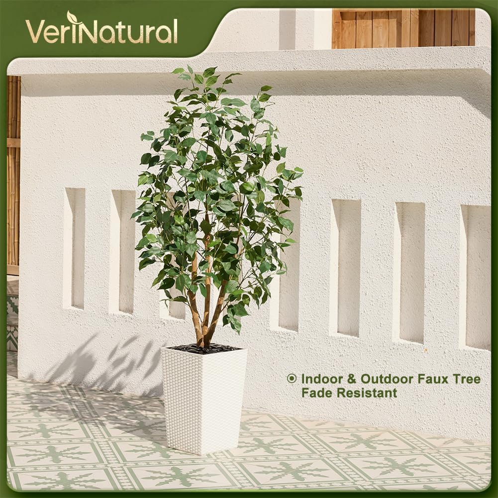 5ft Artificial Ficus Tree,UV Resistant Tall Faux Tree
