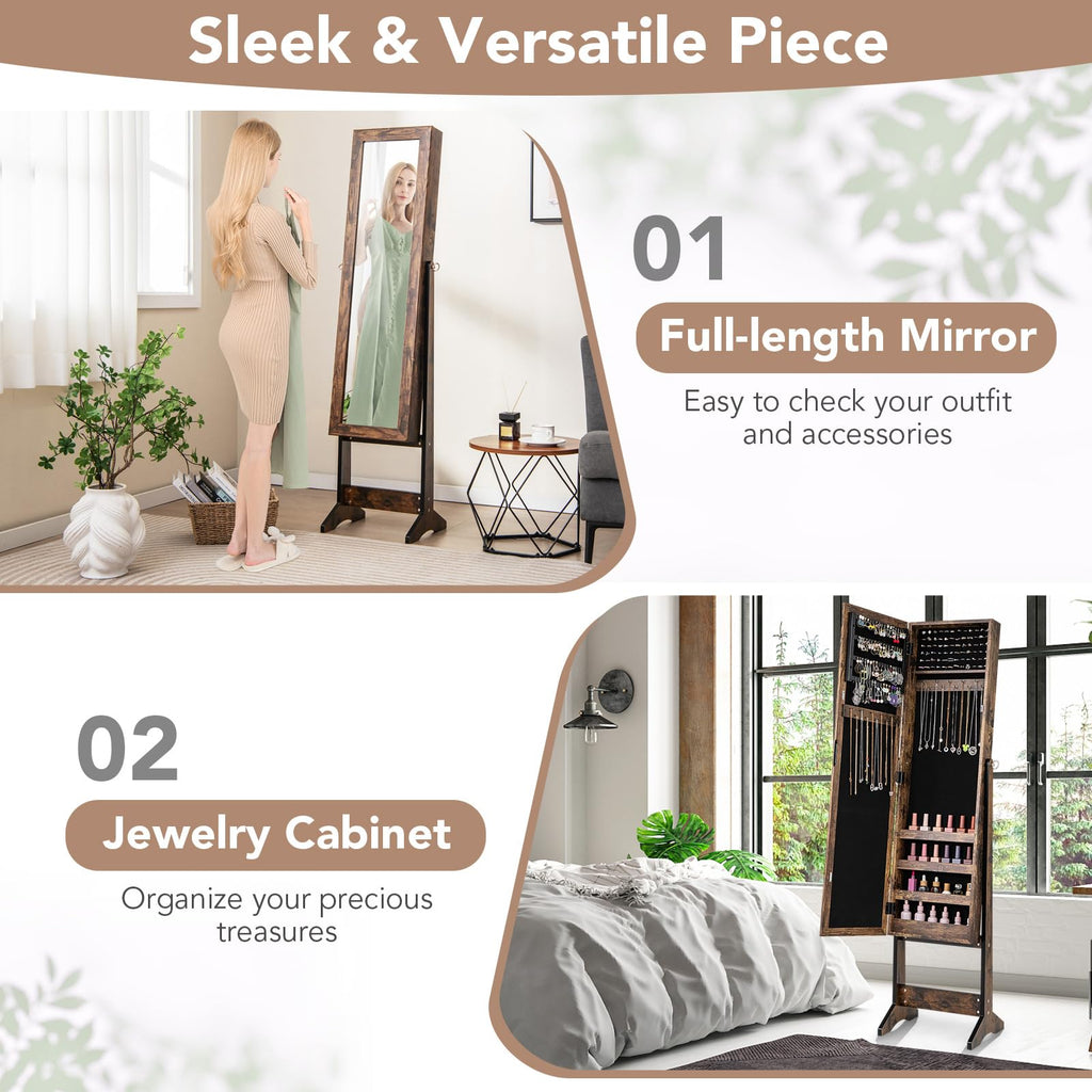 Jewelry Organizer, Freestanding Jewelry Armoire Cabinet (Rustic Brown)