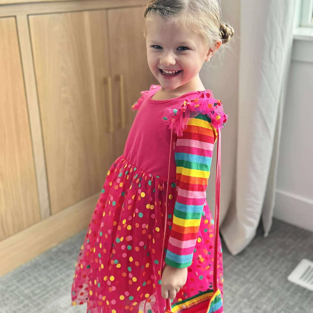 Toddler Girls Dresses Long Sleeve Rainbow Tutu Dress for Party