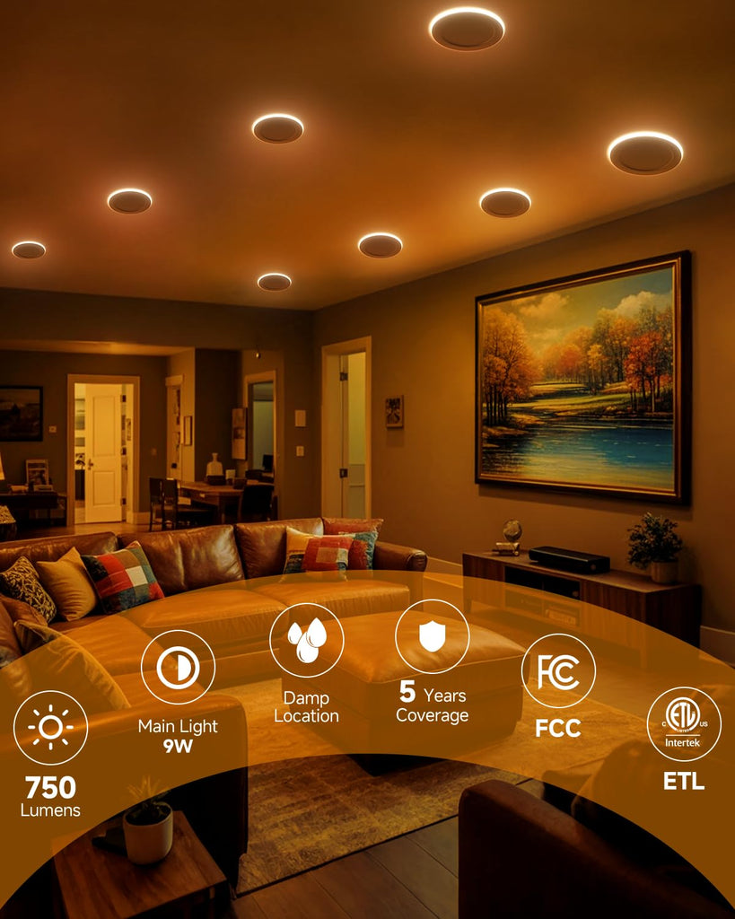 12 Pack 4 Inch LED Recessed Ceiling Light with Night Light, Dimmable, 2700K-5000K 5CCT, 750LM 9W 120V, High