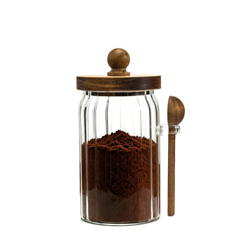 Vintage Glass Jar with Wooden Spoon&Lid, 26 fl.oz, Coffee Storage Canister