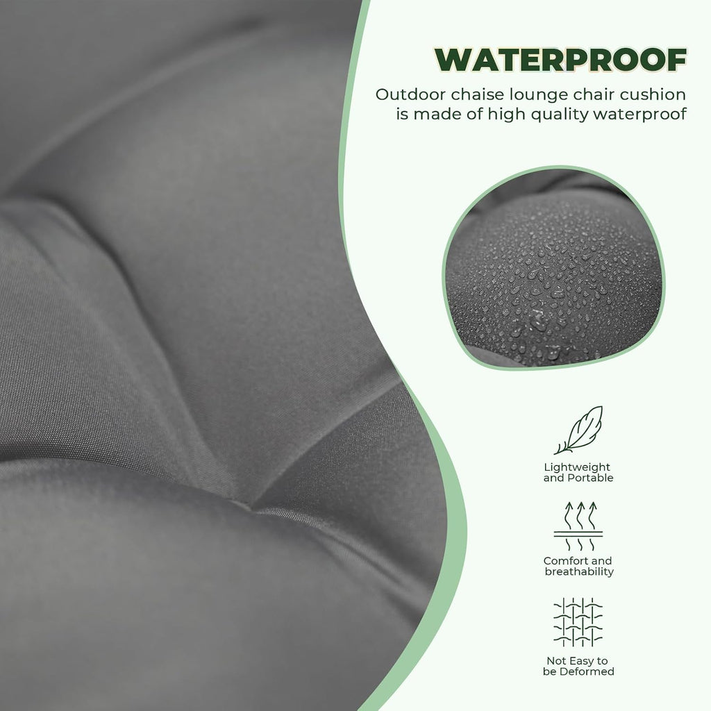 Waterproof Lounge Chair Cushion Outdoor for Chairs, Fade Resistant Chaise Lounger Replacement Cushions with 6 Ties
