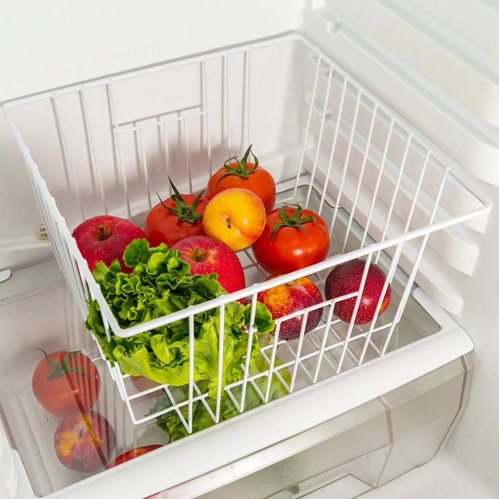 Freezer Basket Organizer, Refrigerator Metal Wire Storage Divider, Household Container Bins with Handles, Pantry
