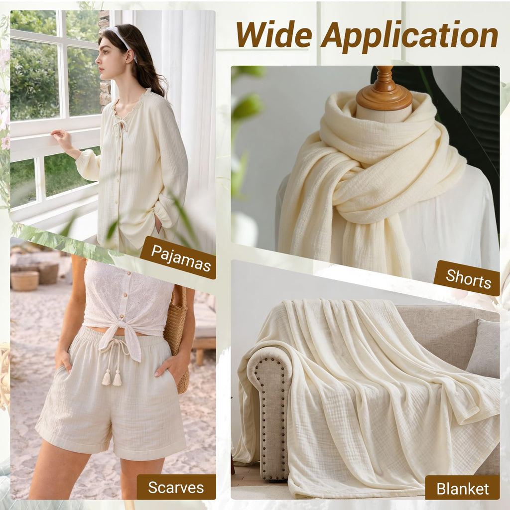 Double Gauze Cotton Fabric by the Yard, Cotton Muslin Fabric for DIY Craft & Sewing Material Like Dress, Towel