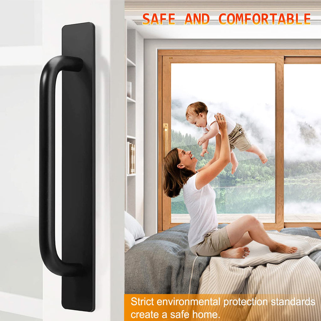 2pcs Aluminum Alloy Self-Stick Push Pull Handles for Cabinet Door Window Drawer (8.35", Black)