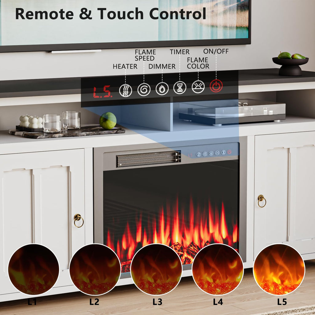 Farmhouse Fireplace TV Stand, 58" Modern Entertainment Center with 23" Fireplace for TVs up to 65 inch, Modern Media