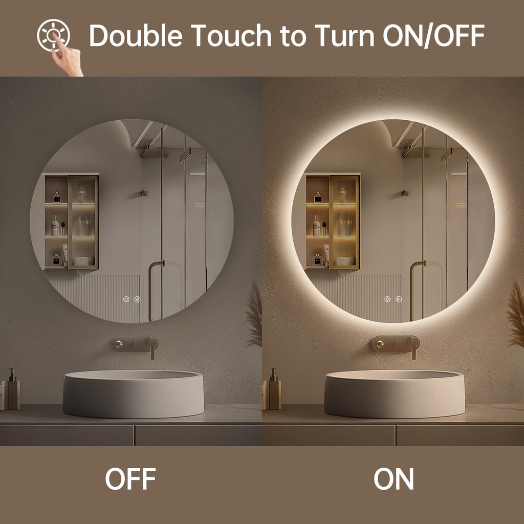 Round Backlit Mirror Bathroom 30", Circle LED Mirror