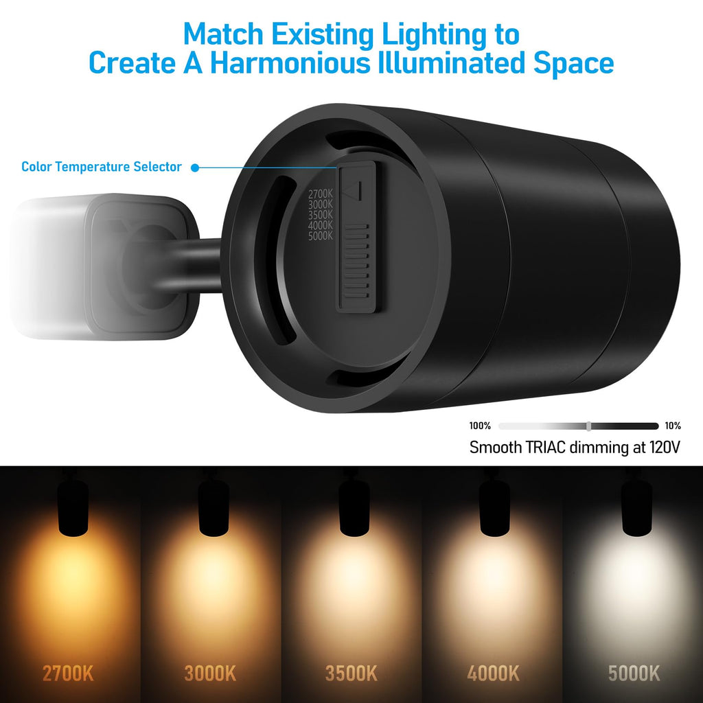 Studio Series 8.5W H Track Lighting Heads, 5CCT, Black