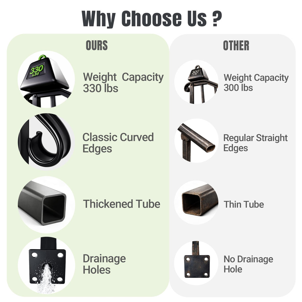 5 Step Handrails for Outdoor Steps, Wrought Iron Stair Railing Fits 4 or 5 Steps, Metal Hand Rail with Installation