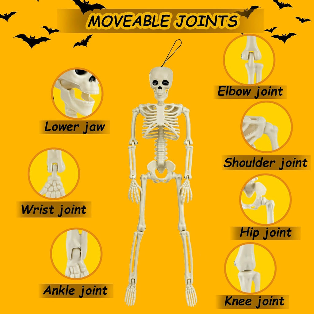 Packs Skeleton Halloween Decorations Outdoor with 16" Full Body Posable Joints Skeletons Decor, Halloween Party - Set of 6