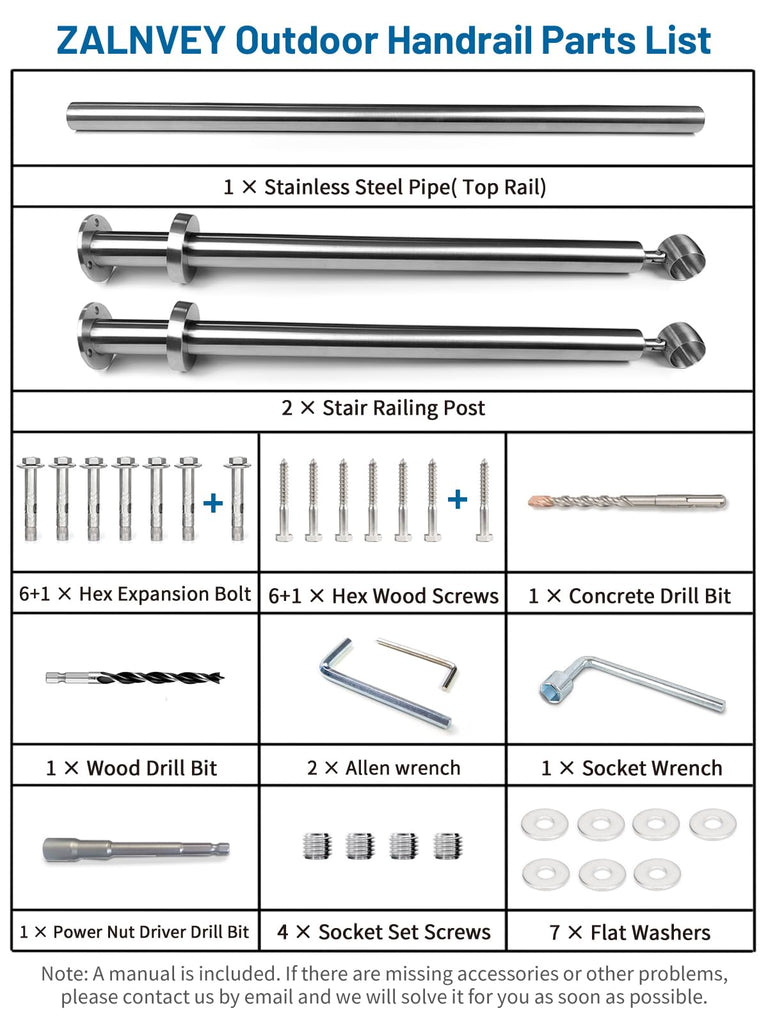 4 Step Stair Railing, Handrail for Indoor Outdoor Steps, 1.65 in Round DIY 304 Stainless Steel Transitional Porch