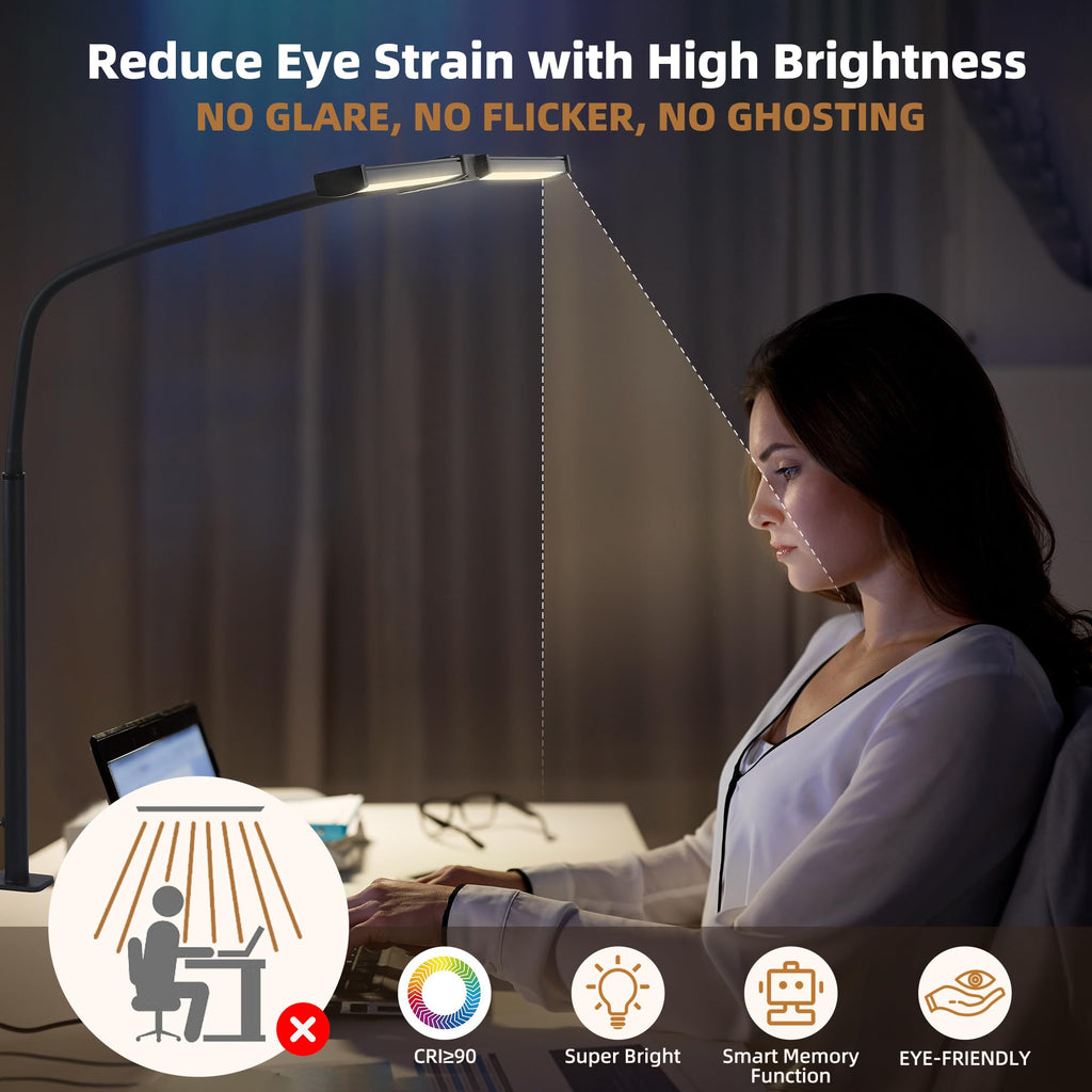 Led Desk Lamp, Eye-Care Desk Light Clamp, Black