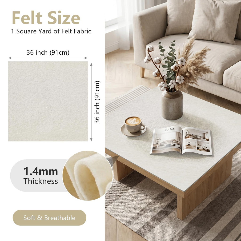 Ivory Soft Felt Sheet 36'' X 36'', 1.4mm Large Felt Fabric Sheet for Crafts